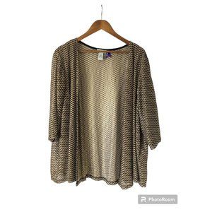 Catherines Black & Tan Open Cardigan Above Elbow Length Sleeves Size 3X Petite